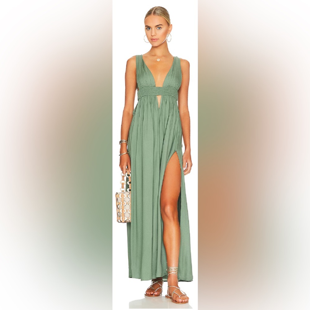 Indah Anjeli Olive Green Maxi Dress (Small)